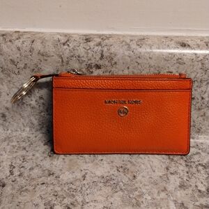 Michael Kors Jet Set Travel Small Slim Orange Pebble Leather Card Wallet